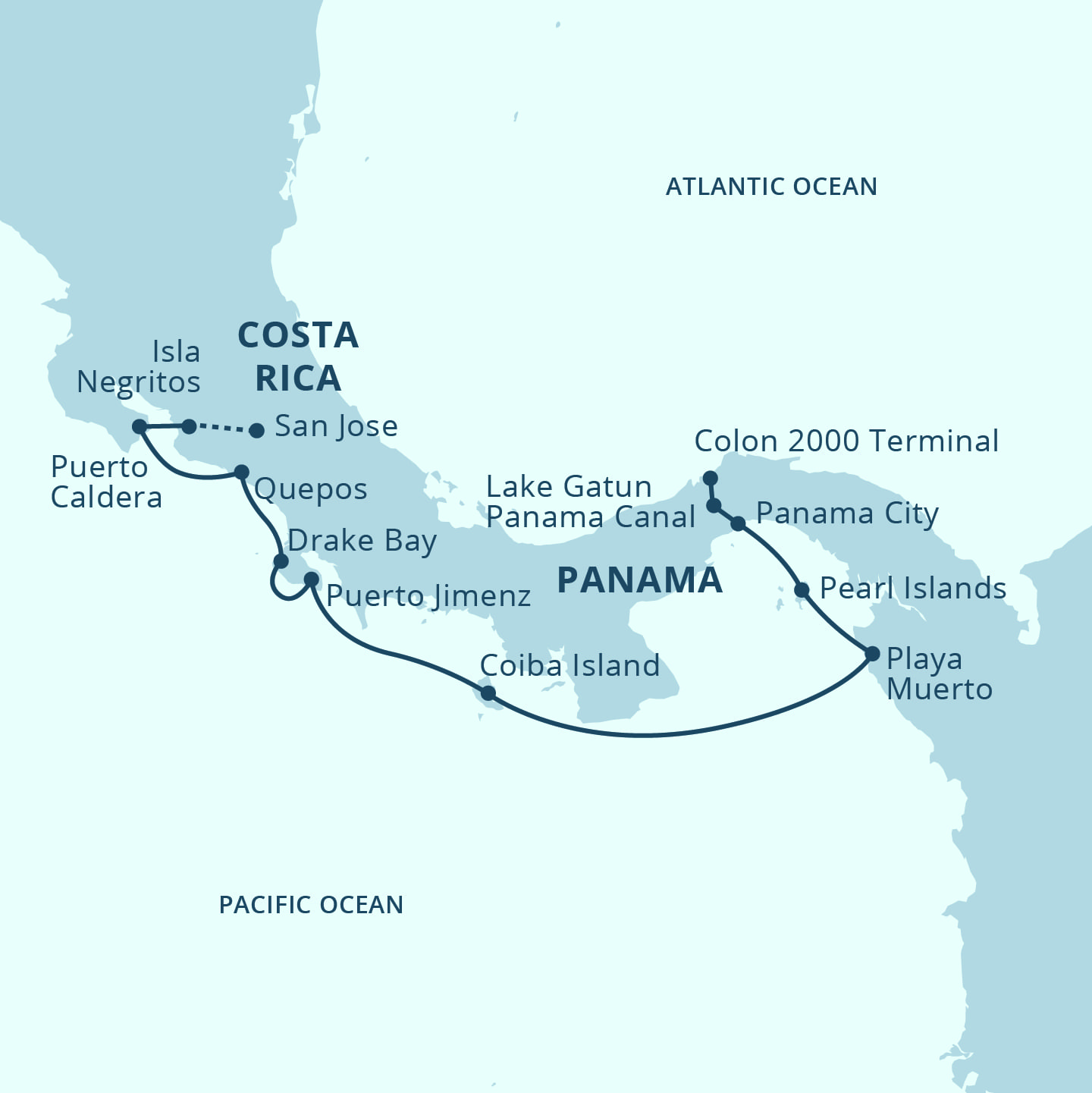 Map for Costa Rica & the Panama Canal Cruise