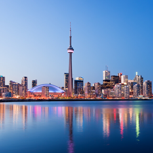 Toronto city skyline at twilight, Canada.