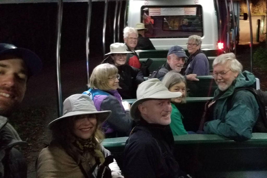 birding group on tram in Point Pelee