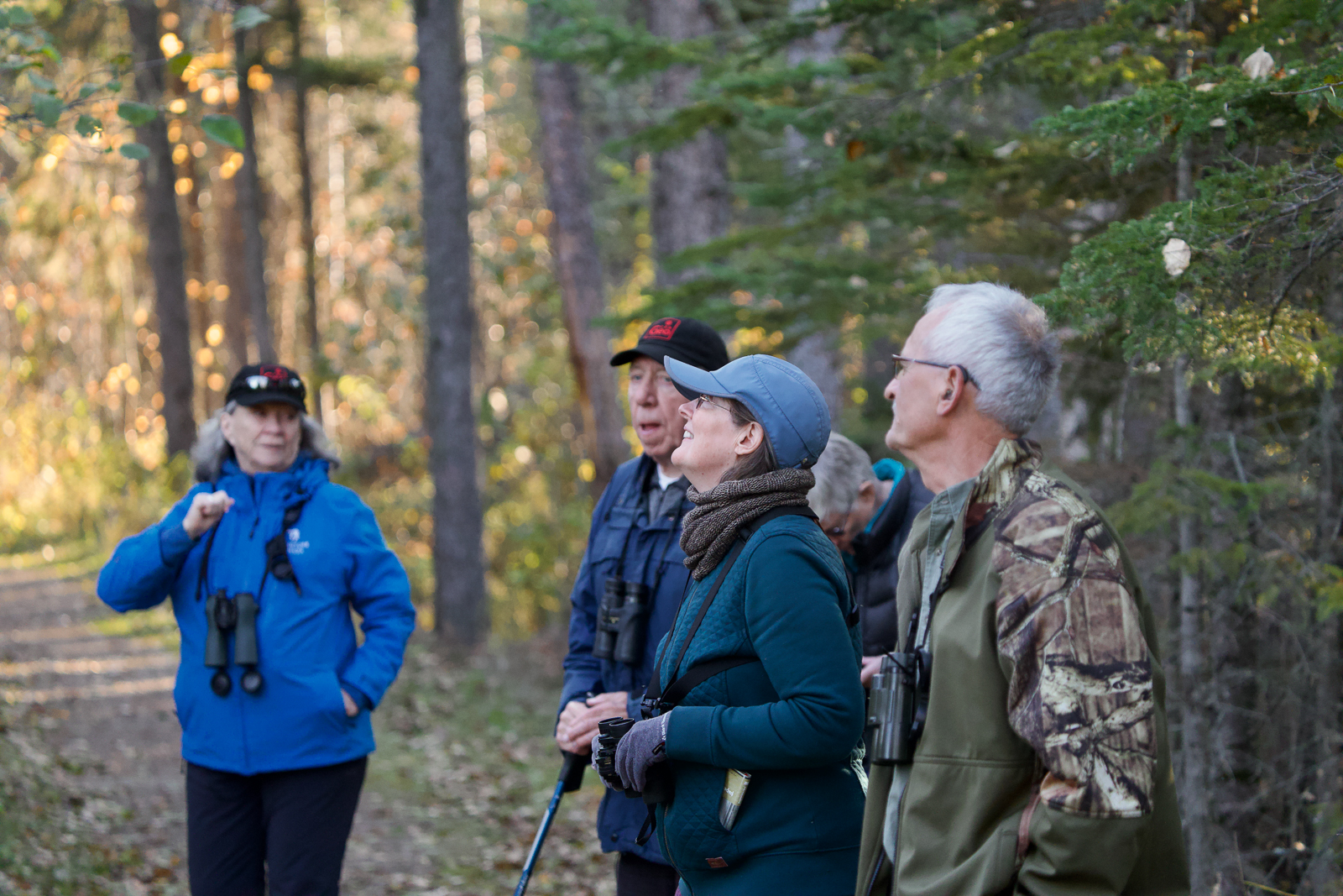 birders in forest in Saskatchewan