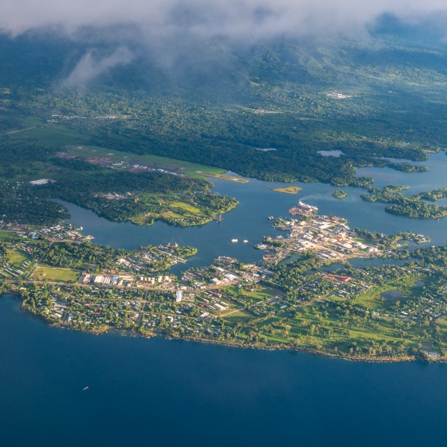 Early morning aerial view of Madang, Papua New Guinea