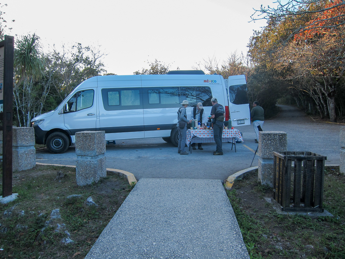 Field breakfast and van, Mexico birding tour