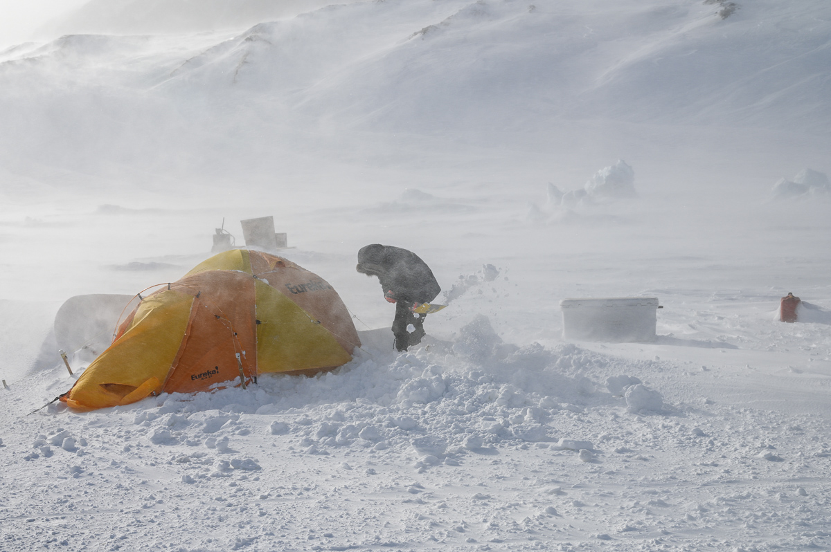 Digging our camp out during a blizzard