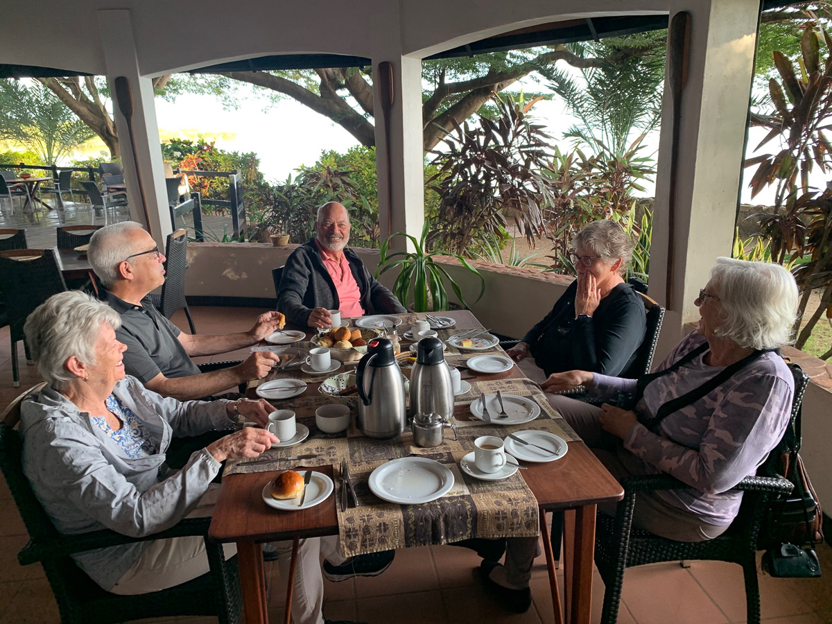 Enjoying breakfast at Speke Bay Lodge