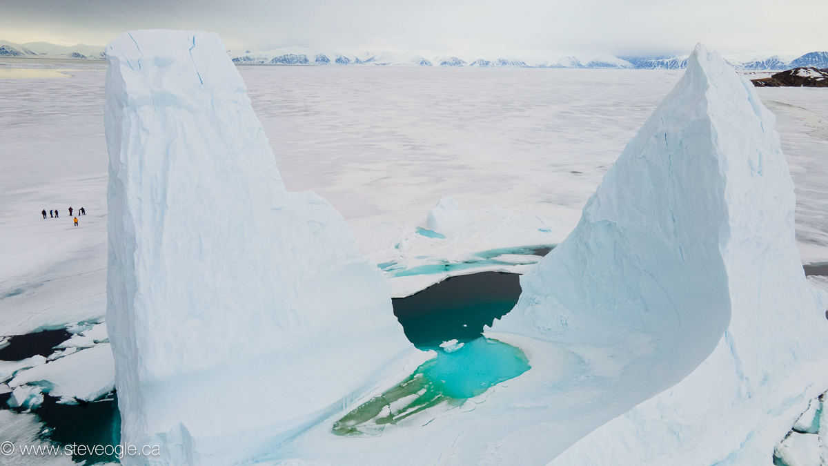 Looking down on the iceberg and group below