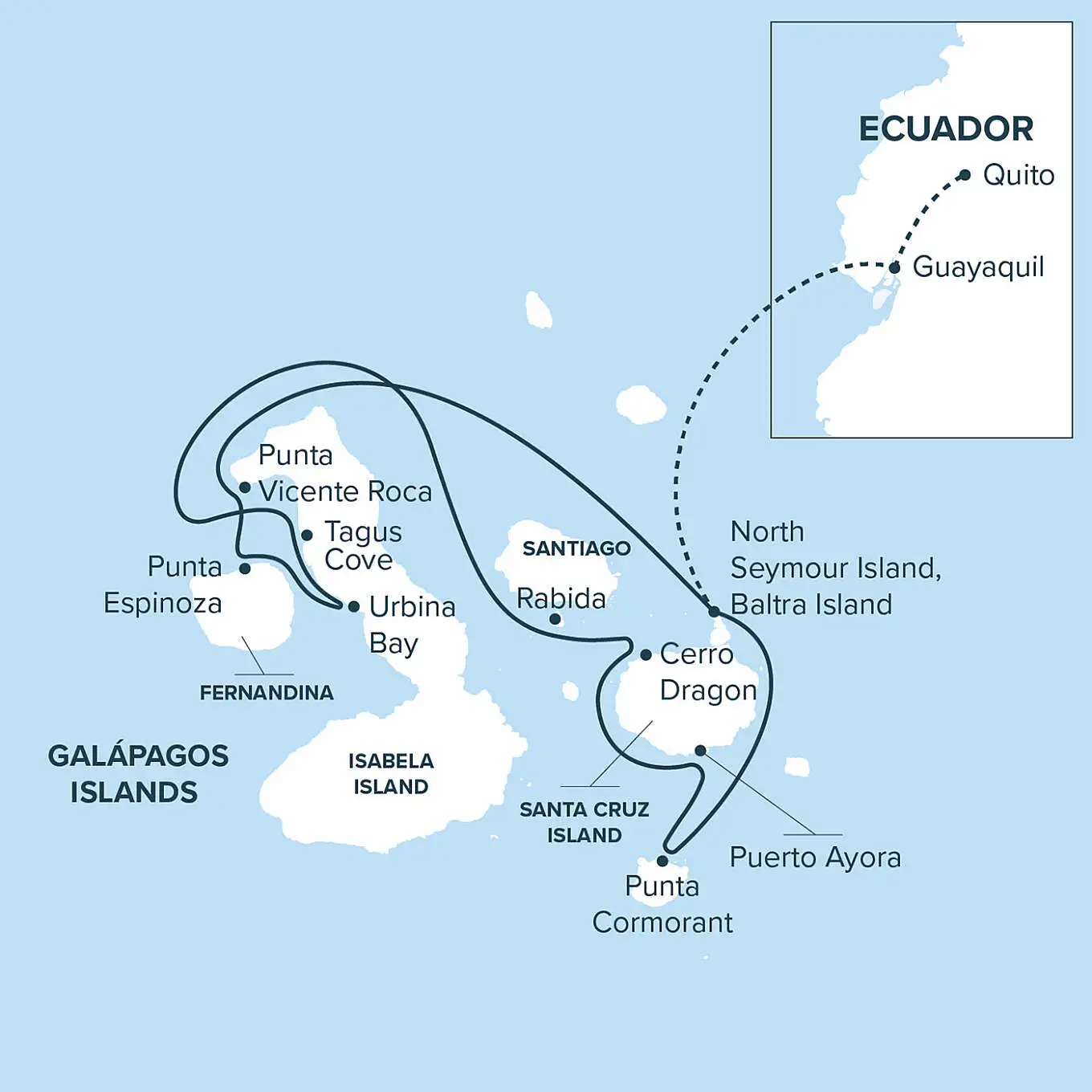 Map for Galápagos Cruise