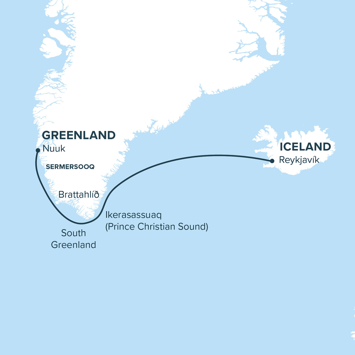Map for Iceland to Greenland Cruise