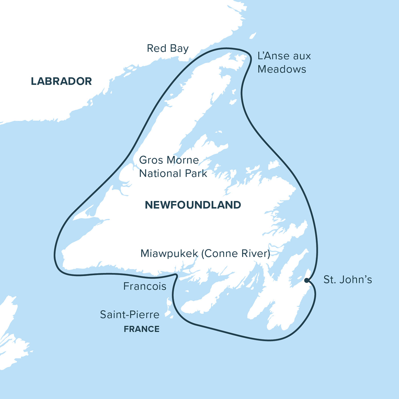 Map for Newfoundland Circumnavigation Cruise