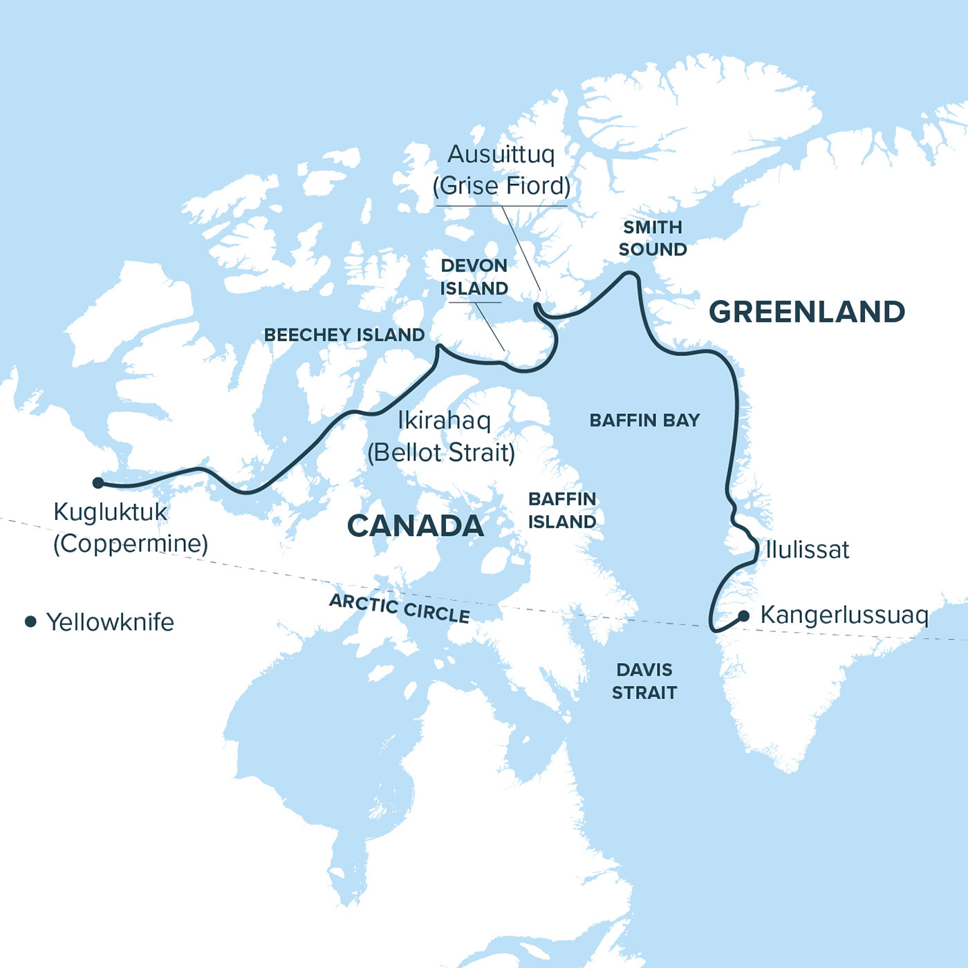 Map for Out of the Northwest Passage Cruise