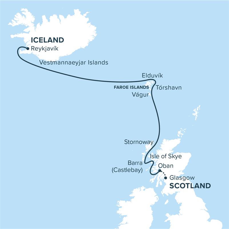 Map for Scotland to Iceland Cruise