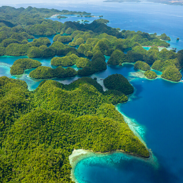 Top of Sohoton Cove. Beautiful rainforest and lagoons from tropical island. Bucas Grande Island. Mindanao, Philippines.