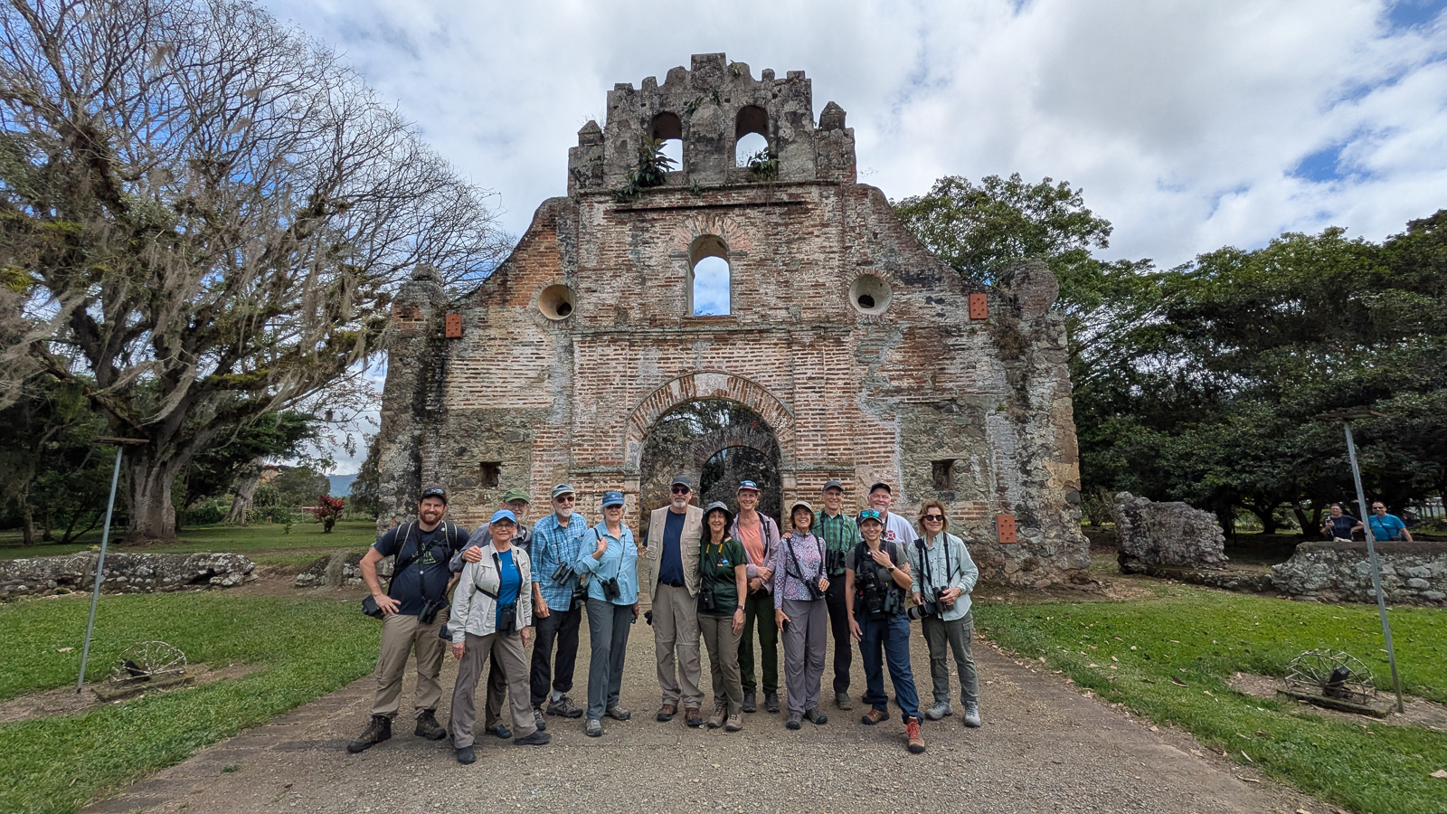 Birding group at ruins in Costa Rica