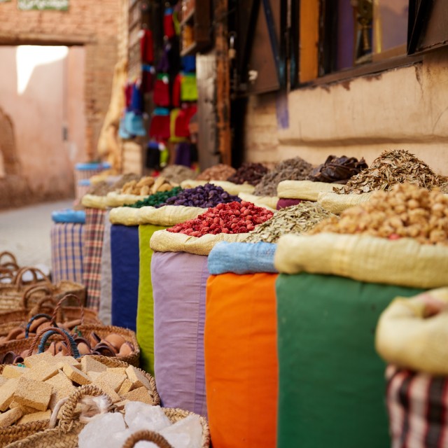 Spice vendor in the streets of Marrakech.