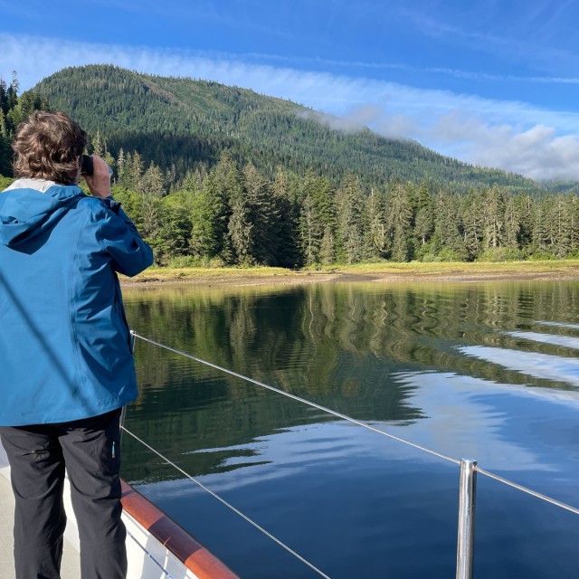 Watching grizzly and cubs from sailboat