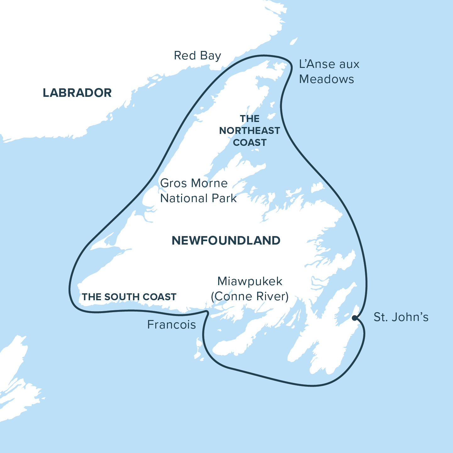 Map for Newfoundland Circumnavigation Cruise