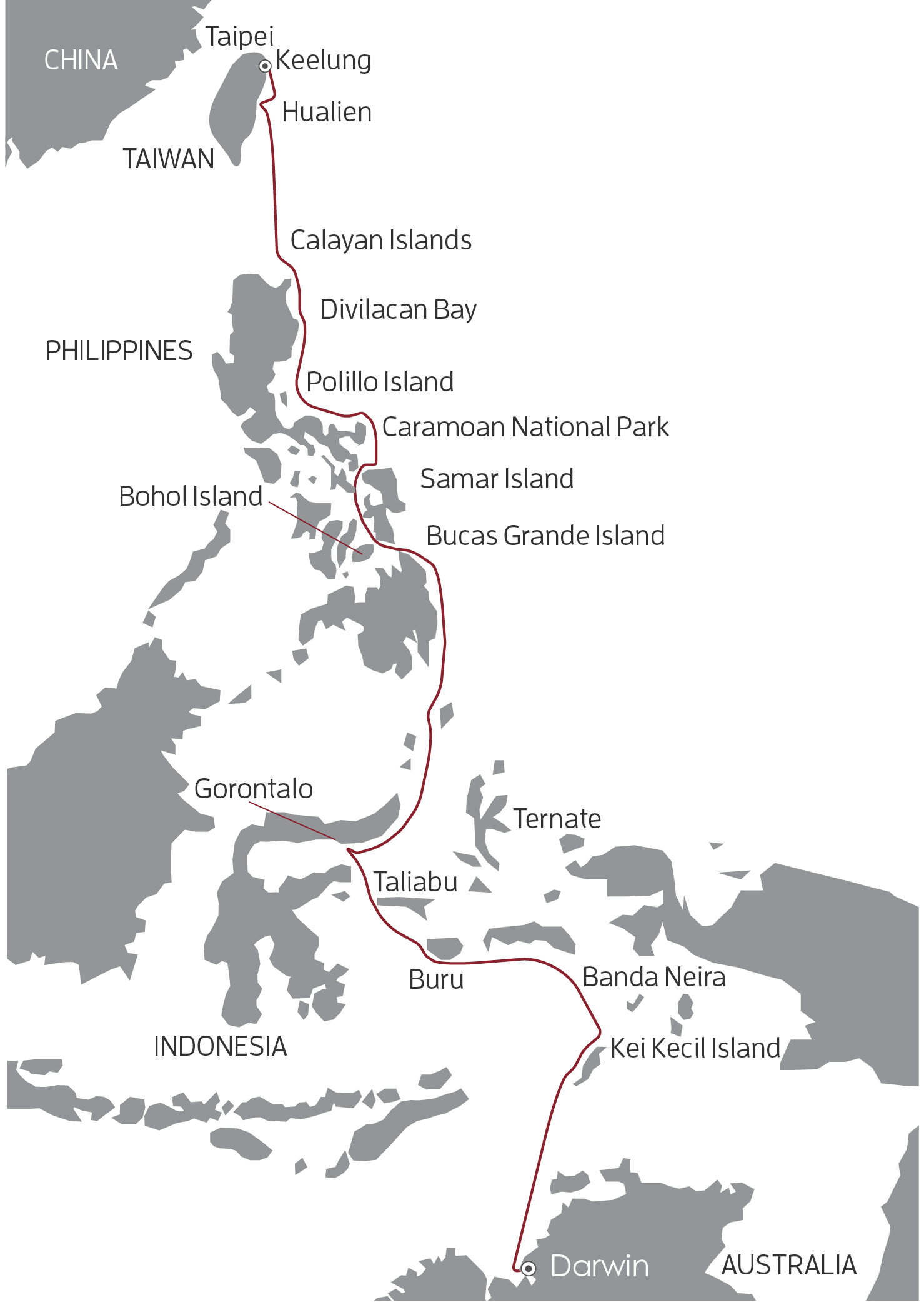 Map for Asian Island Odyssey Cruise