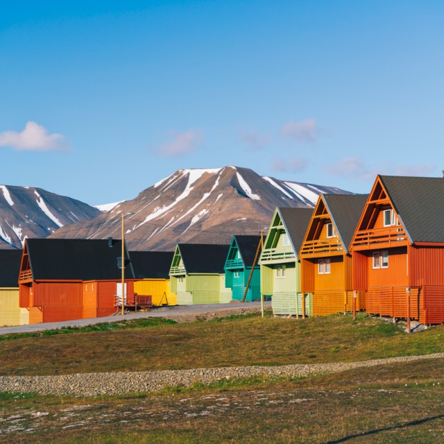 Colorful houses of Longyearbyen Spitsbergen Svalbard Norway