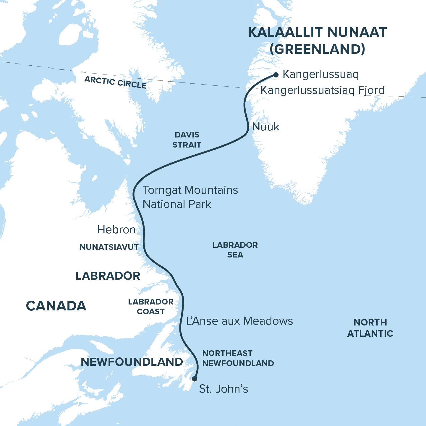 Map for Greenland & Wild Labrador Cruise