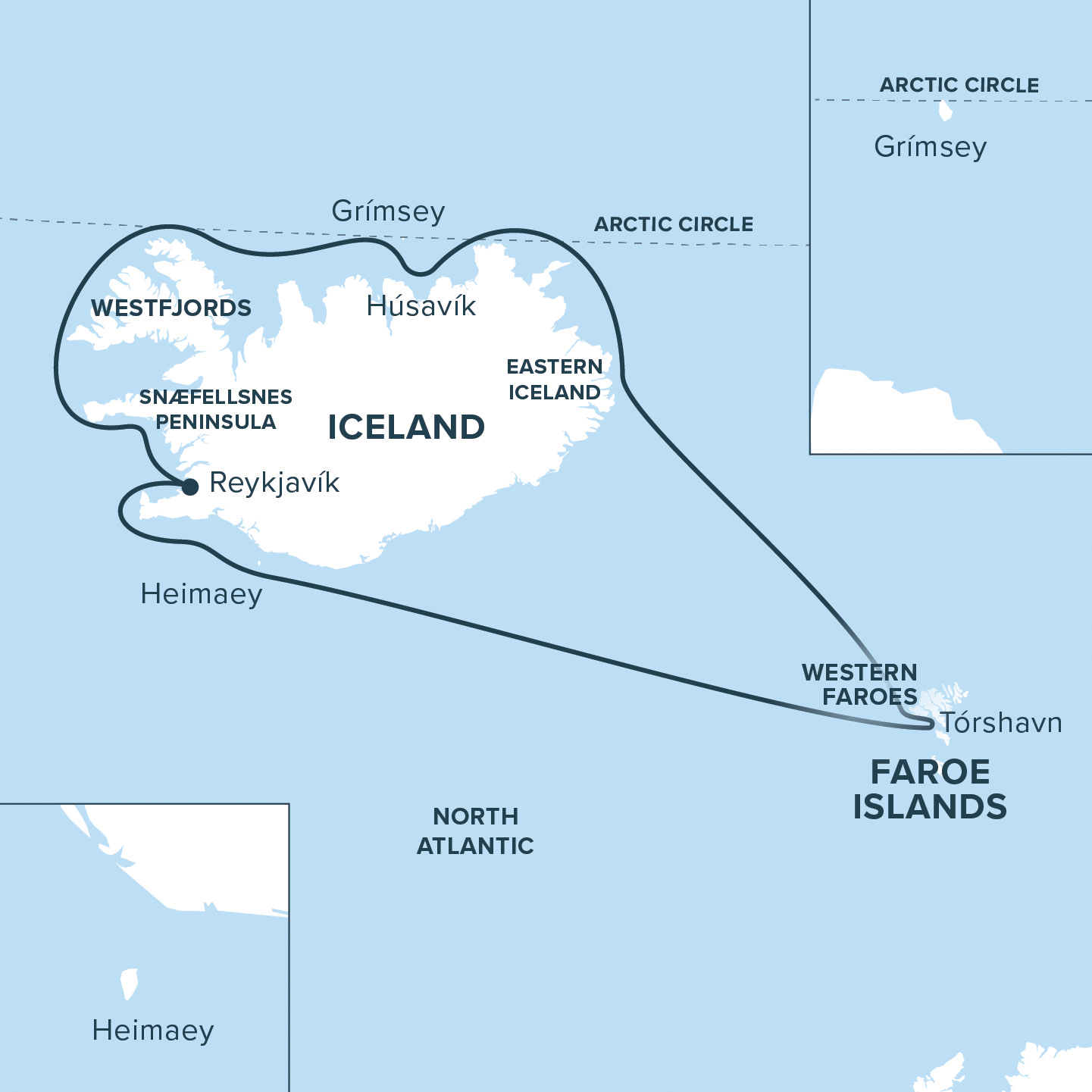 Map for Iceland & the Faroe Islands Cruise