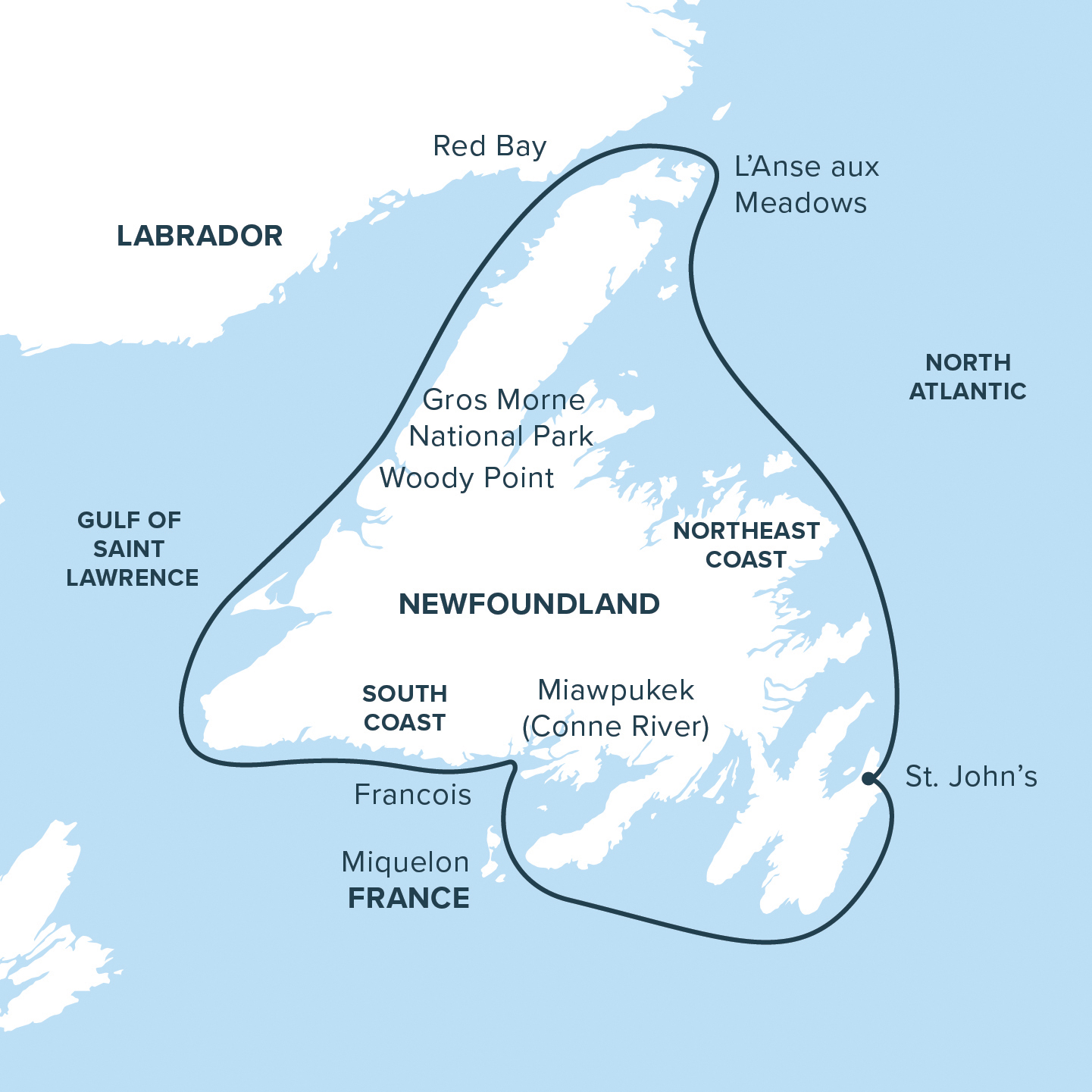 Map for Newfoundland Circumnavigation Cruise