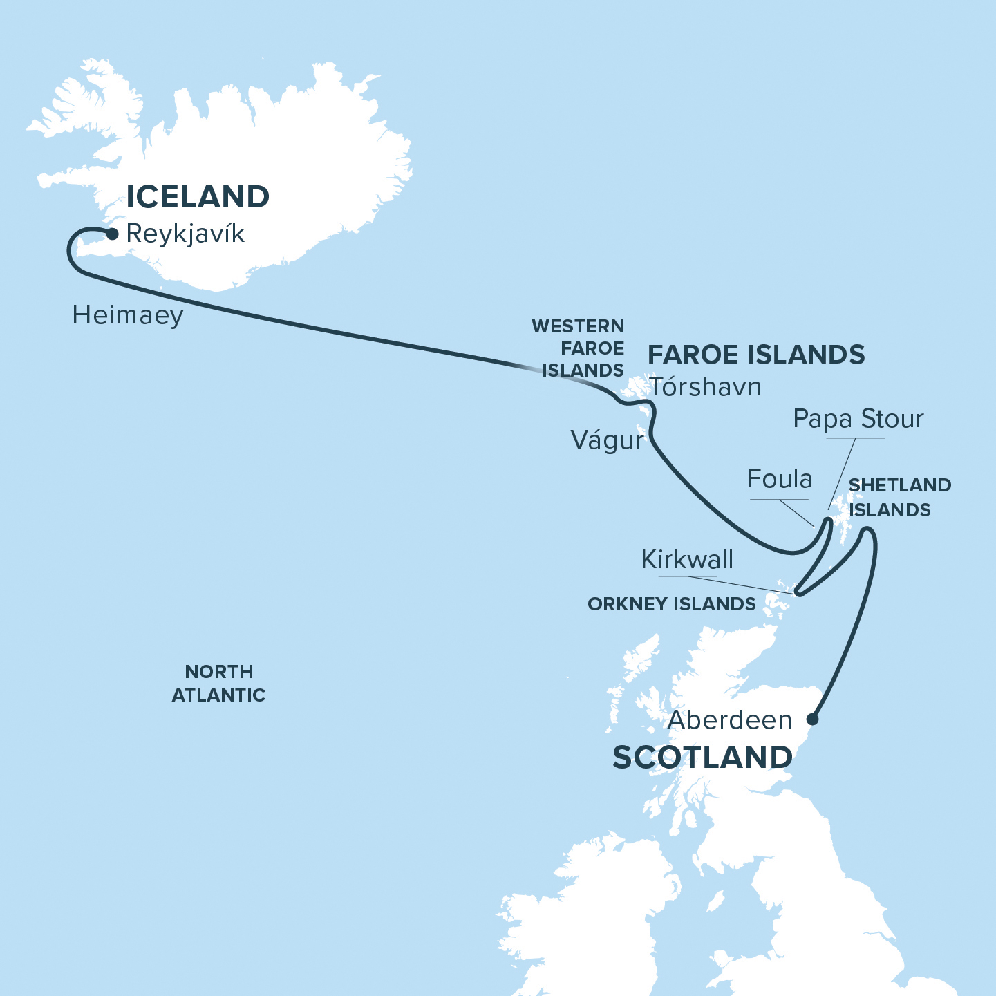 Map for Scotland to Iceland Cruise